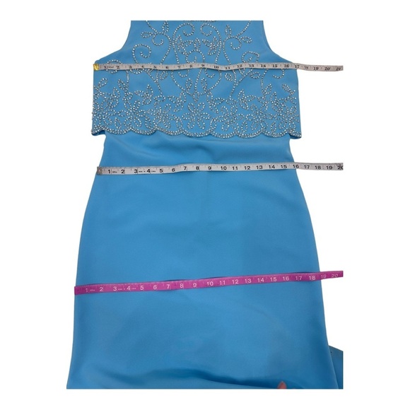 Marina Blue Beaded Sleeveless Overlay Gown In Sky NWOT - Picture 4 of 6